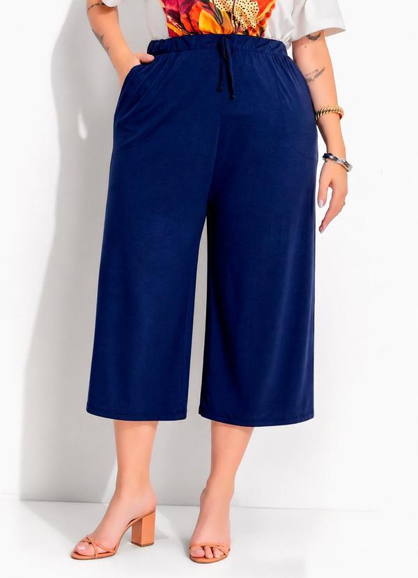 Calça Azul Marinho em Malha de Viscose Pantacourt