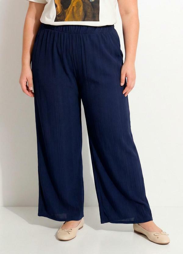 Calça Azul Marinho Malha Plissada
