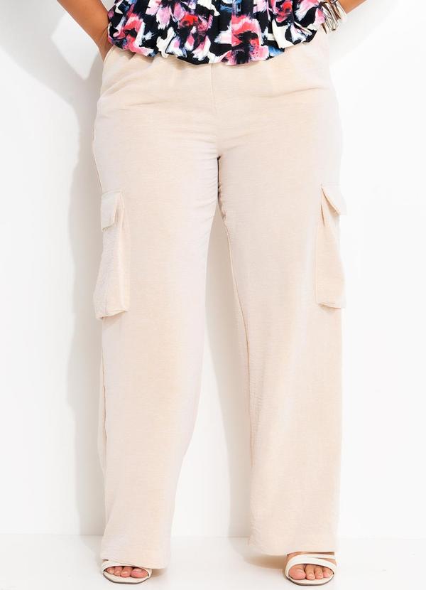 Calça Bege Claro em Crepe Plano
