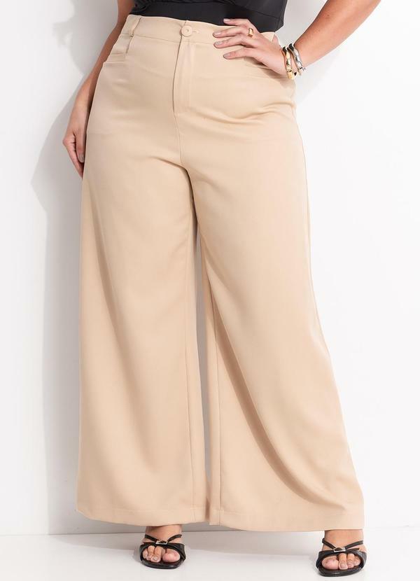 Calça Bege em Crepe Plano