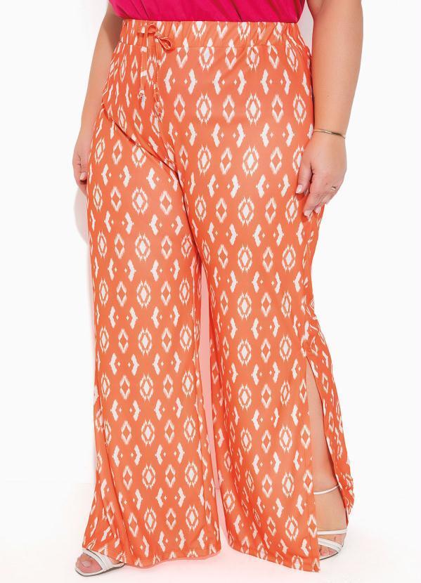 Calça Étnica Wide Leg com Fendas Plus Size