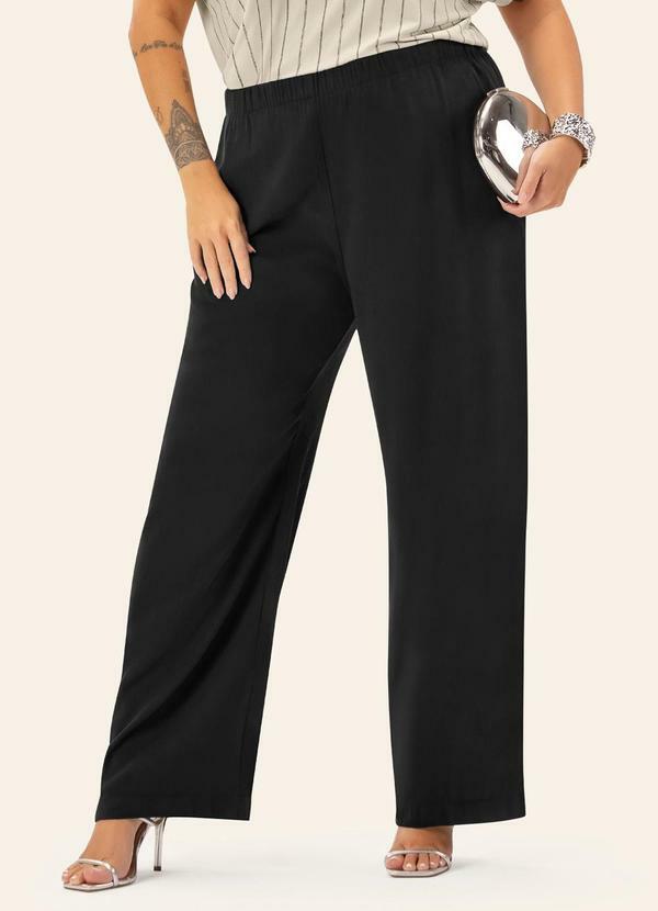 Calça Feminina Plus Pantalona Preto