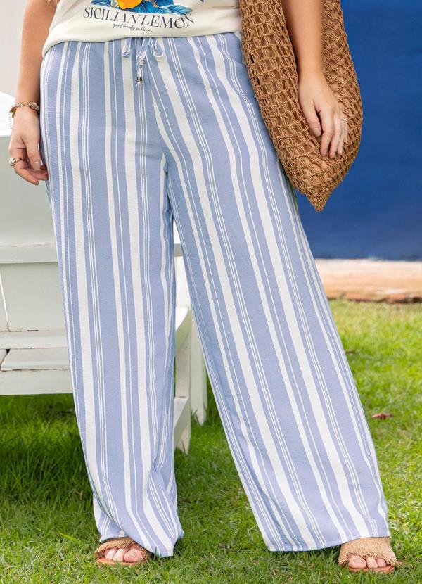 Calça Listrada Azul em Tecido Plano
