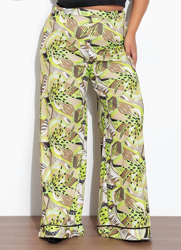 Calça Mix Verde Wide Leg com Filete Plus Size