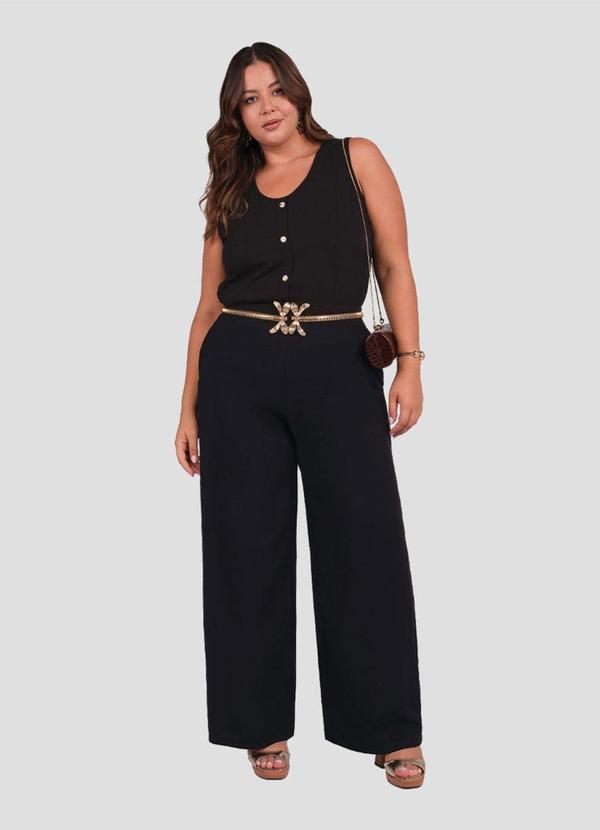 Calça Plus Size Pantalona em Viscose Preto