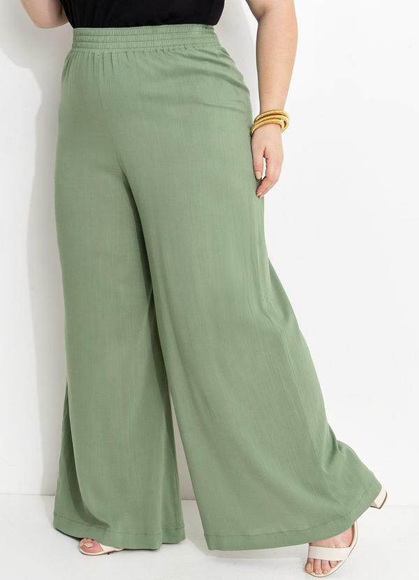 Calça Verde Claro Pantalona em Tecido Plano