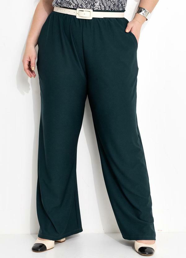 Calça Verde Escura Pantalona em Malha Crepe