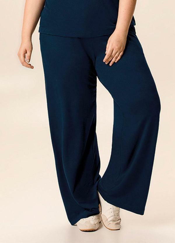 Calça Wide Leg em Moletinho Azul Marinho