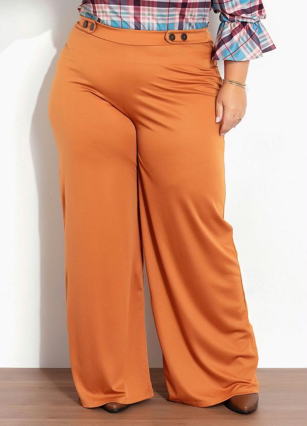 Calça Wide Leg Plus Size Caramelo com Botões