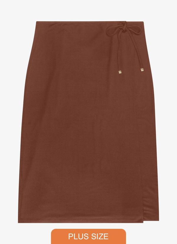 Saia Midi Transpassada Plus Size Marrom