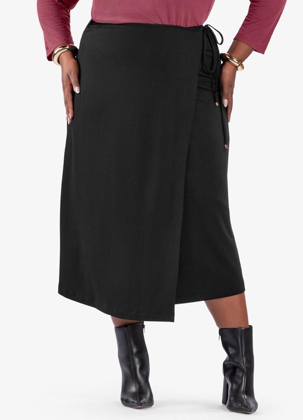 Saia Midi Transpassada Plus Size Preto