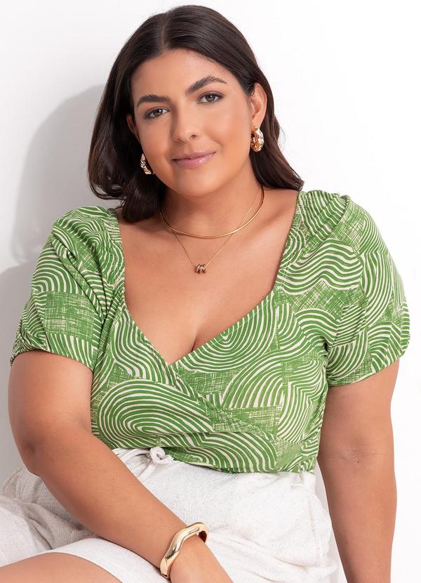 Blusa Abstrato Verde em Malha de Viscose