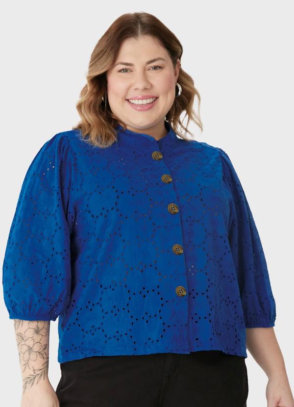 Camisa Ampla Bordada PlusAzul Royal