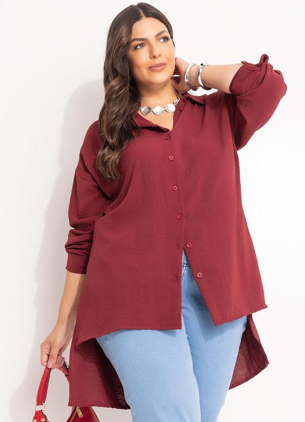 Camisa Bordô em Crepe Plano