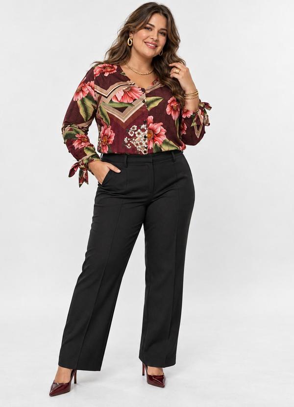 Camisa Feminina Botões Estampa Floral Rosa