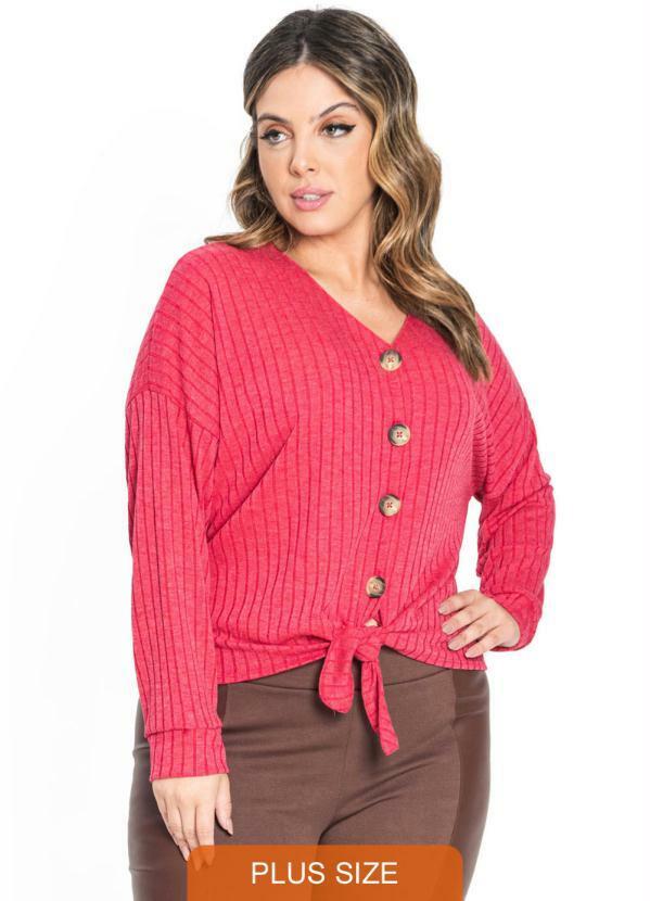 Camisa Feminina Canelada com Nó Vermelho