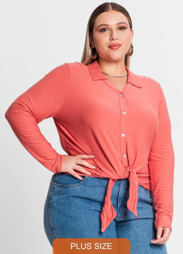 Camisa Feminina Plus Size em Viscose Laranja