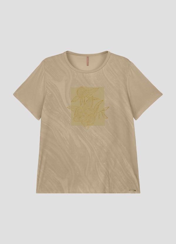 Blusa Feminina Plus Size Manga Curta Estampada Bege