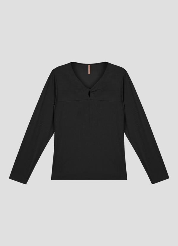 Blusa Feminina Plus Size Manga Longa Decote Gota Preto