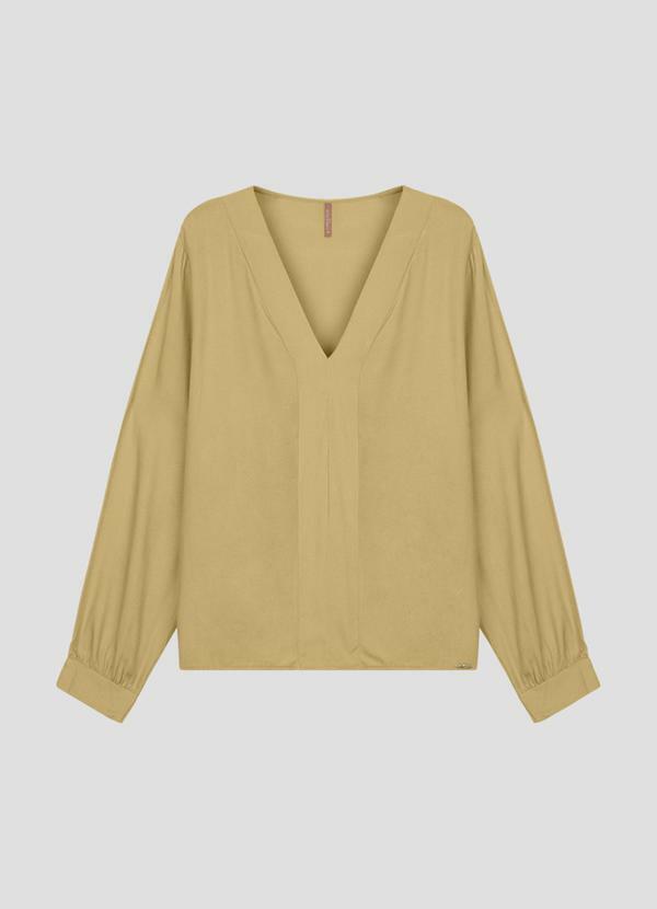 Blusa Feminina Plus Size Manga Longa em Viscose Bege
