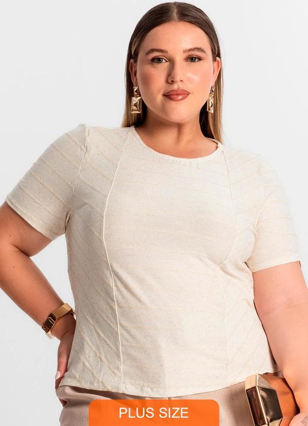 Blusa Plus Size com Listras Bege