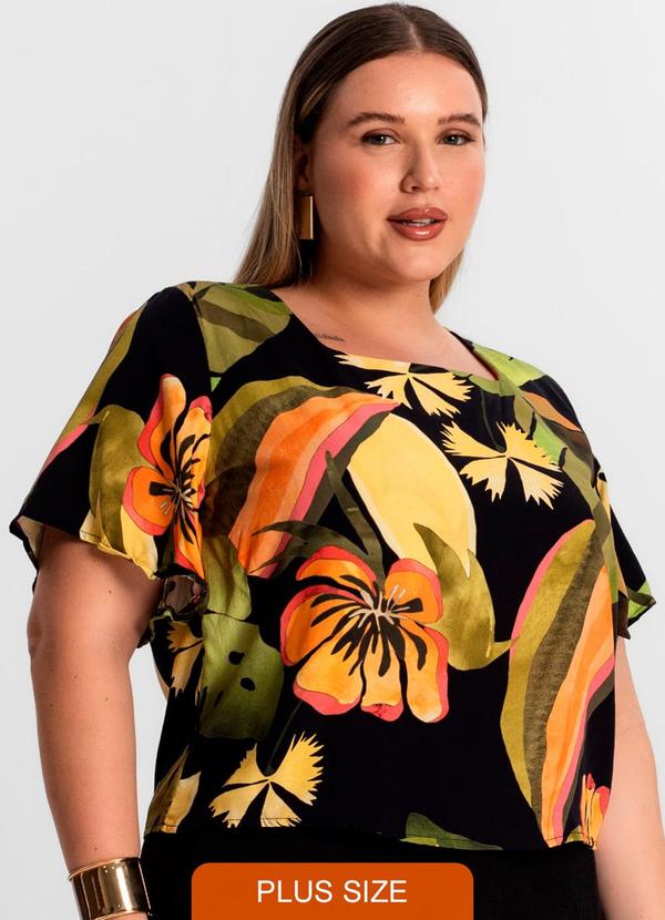 Blusa Plus Size Estampada Preto