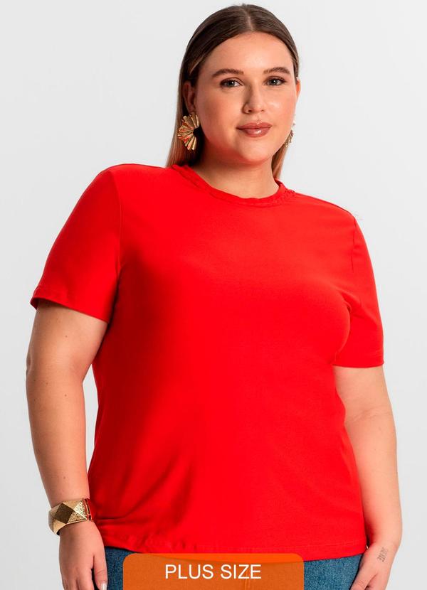 Blusa Plus Size Manga Curta Laranja