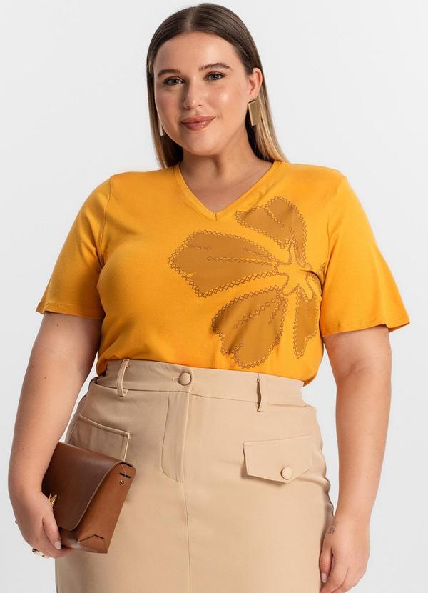 Blusa Plus Size Manga Evasê Amarelo