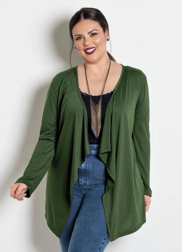 Vista 2 Cardigã com Pontas Plus Size Verde Militar Marguerite Marguerite