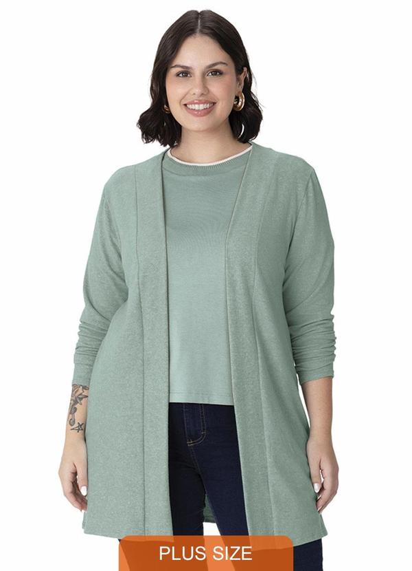 Cardigan Alongado Peletizada Plus Verde Turquesa