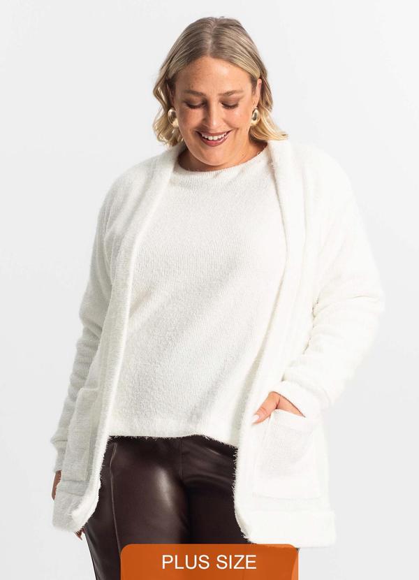Vista 2 Cardigan Feminino Plus Size em Tricot Bege Secret Glam Secret Glam
