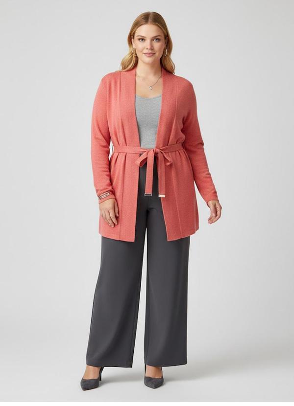 Vista 2 Cardigan Feminino Plus Size em Tricot Laranja Secret Glam Secret Glam