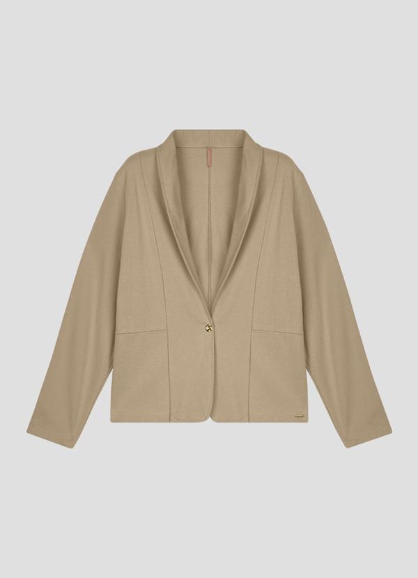 Blazer Feminino Plus Size em Moletinho Bege