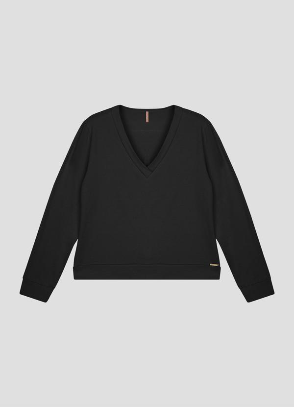 Blusão Feminino Plus Size Moletinho Sarjado Preto