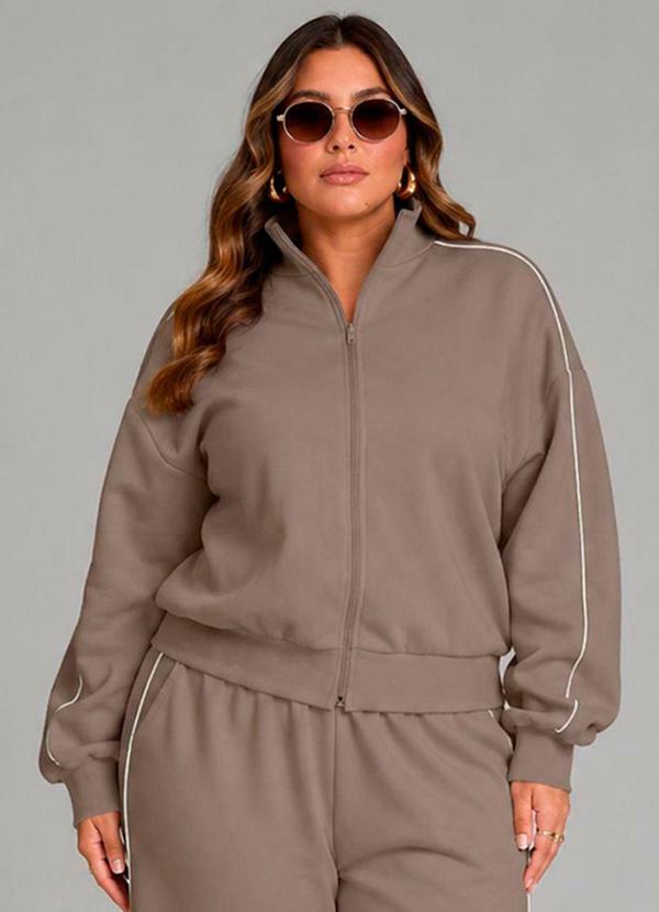 Casaco Feminino Gola Alta Dupla Marrom