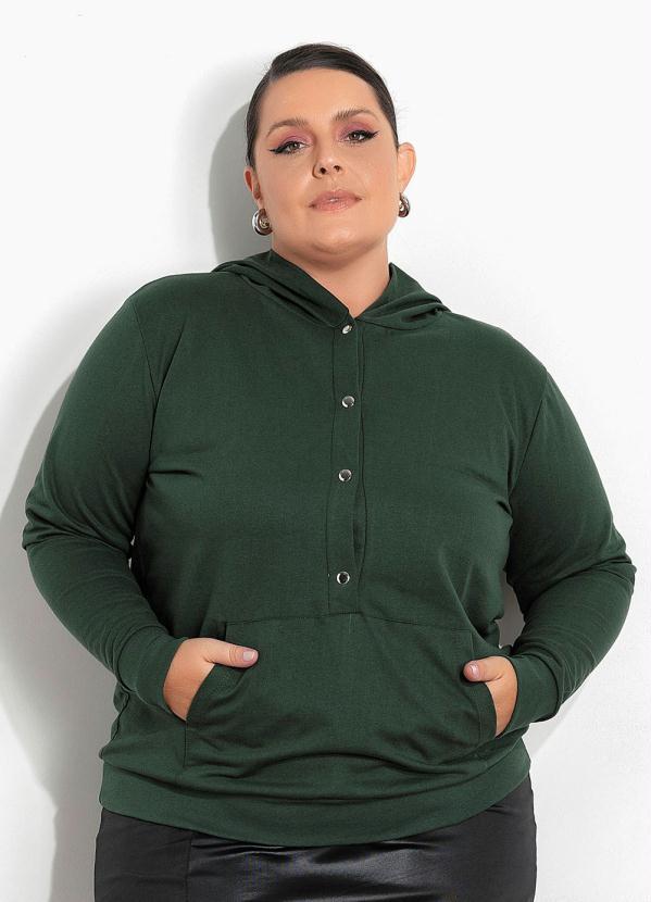 Casaco Verde Plus Size com Botões e Bolso