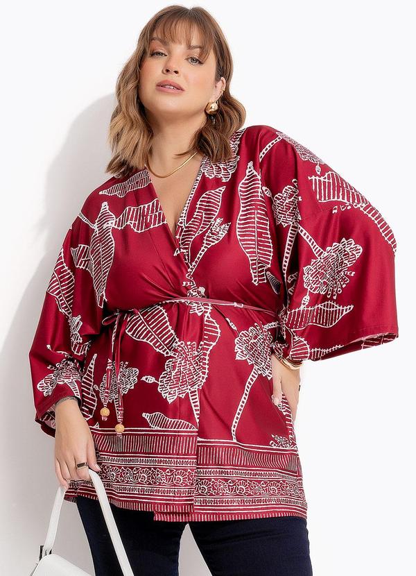 Kimono Floral Listrado em Malha Fria