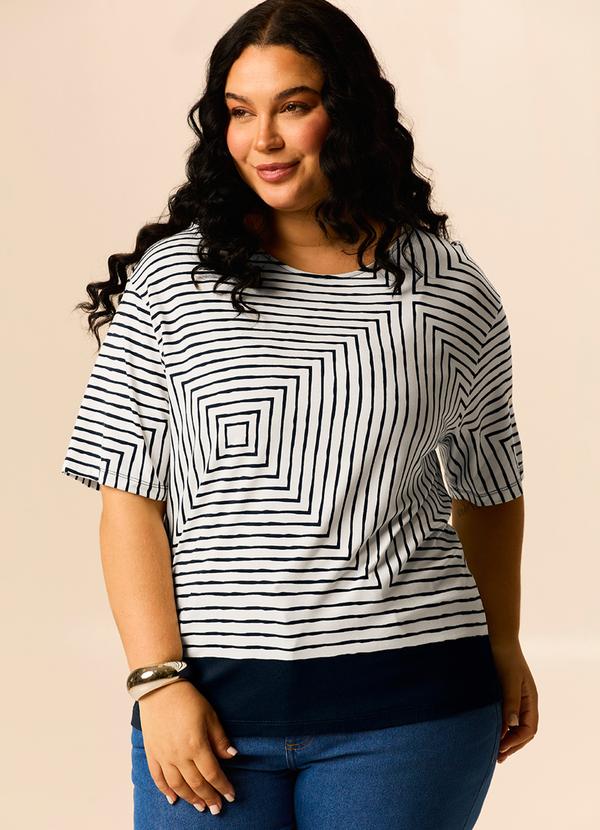 Blusa Box Geométrica em Viscose Azul Marinho