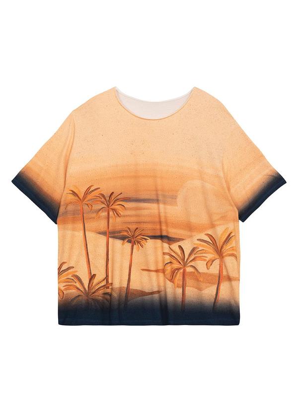 Blusa Box Tropical em Viscose Areia