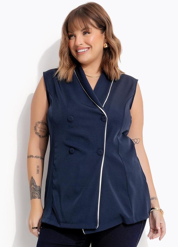 Colete Azul Marinho em Crepe Plano