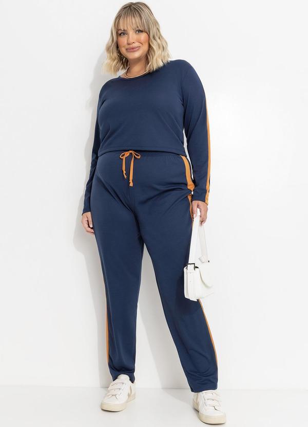 Conjunto Azul Marinho em Malha com Contraste