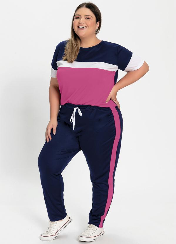 Conjunto Blusa e Calça Marinho Plus Size