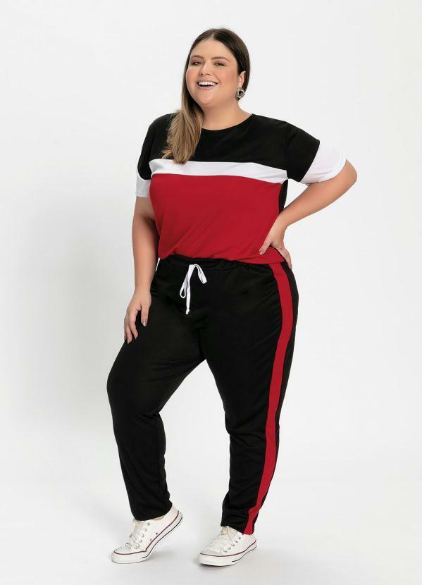 Conjunto Blusa e Calça Tricolor Plus Size