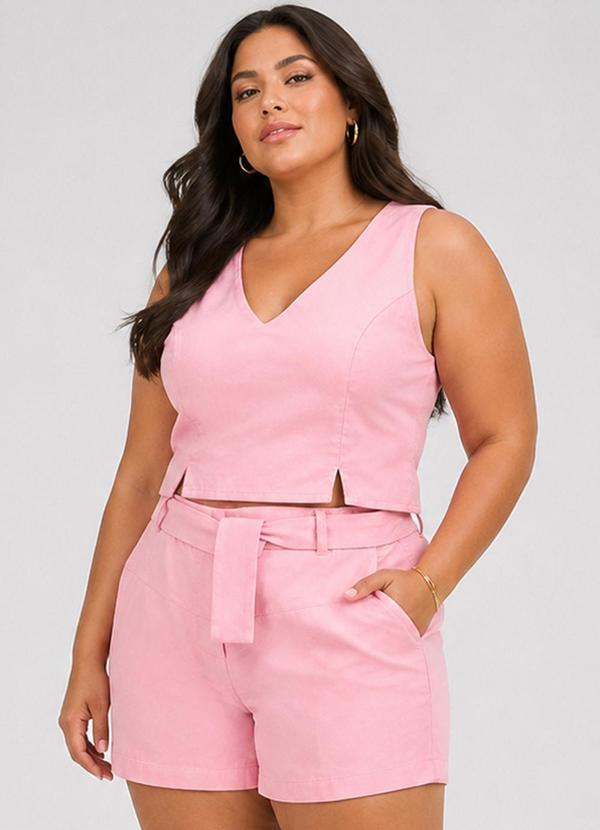 Conjunto Feminino Plus Size Linho Rosa