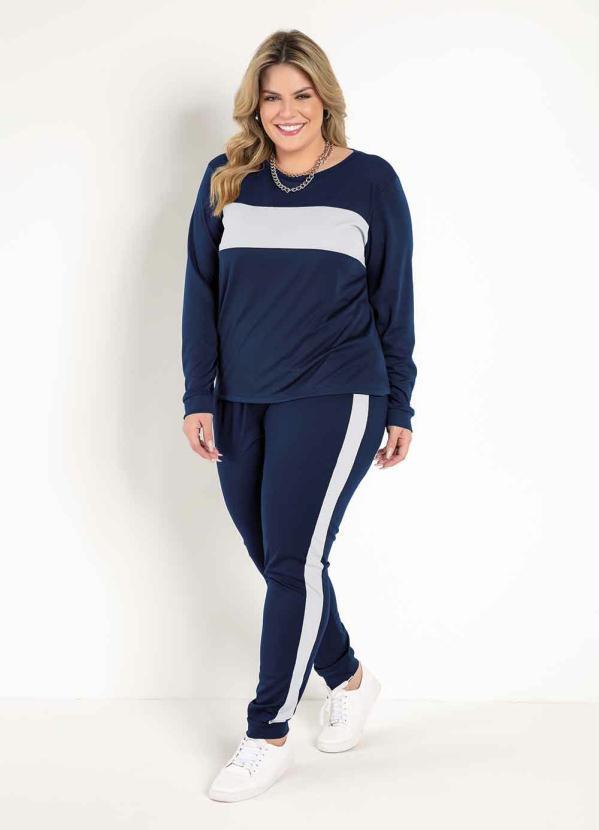 Conjunto Jogger Marinho e Branco Plus Size