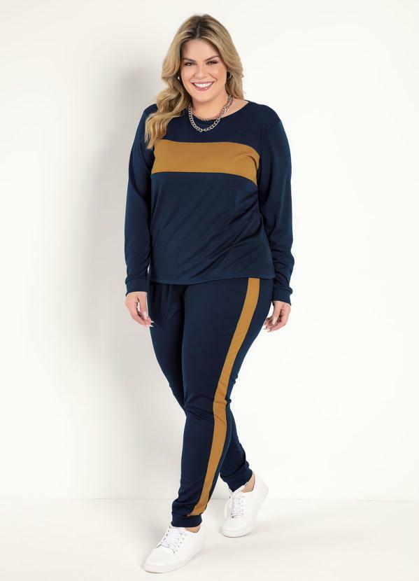 Conjunto Jogger Marinho e Caramelo Plus Size