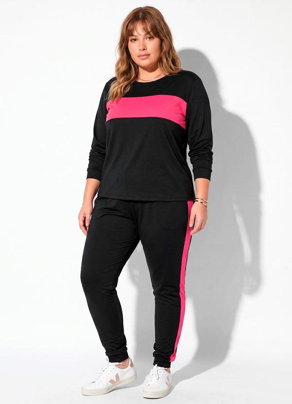 Conjunto Jogger Preto e Pink Plus Size