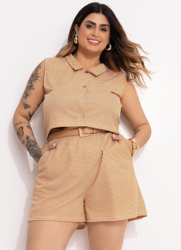 Conjunto Listrado Mostarda em Malha