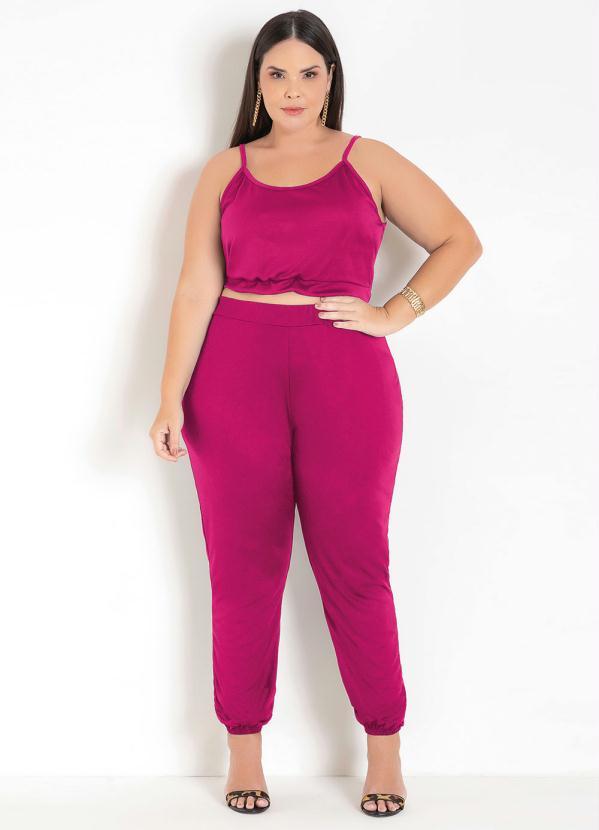 Vista 2 Conjunto Pink com Cropped e Calça Plus Size Marguerite Marguerite