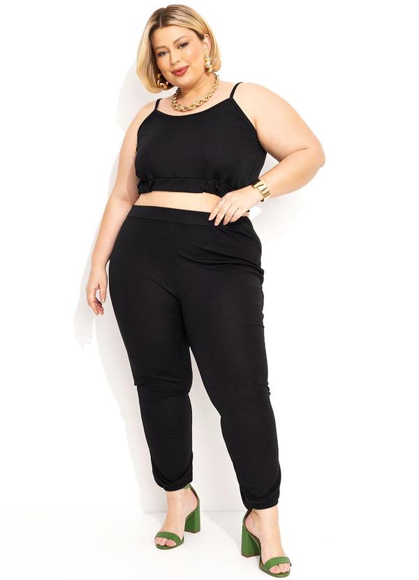 Vista 2 Conjunto Preto com Cropped e Calça Plus Size Marguerite Marguerite